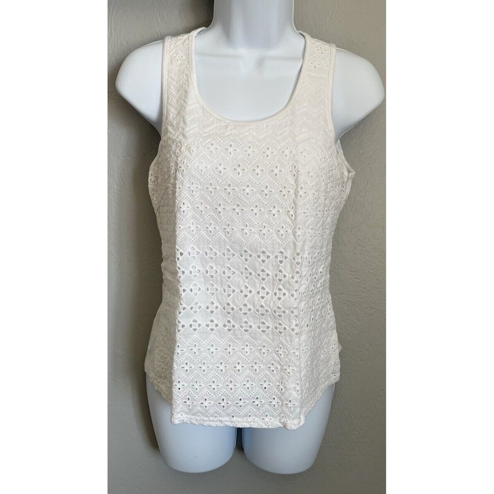 Solitaire Womens Size Medium White Layered Lightweight Lace Sleeveless Tank Top